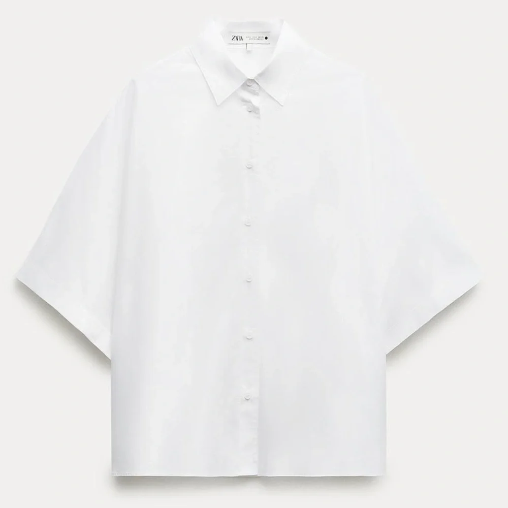 NWT Zara Poplin White Short Sleeve Button Up Shirt Size XSmall - Picture 1 of 6
